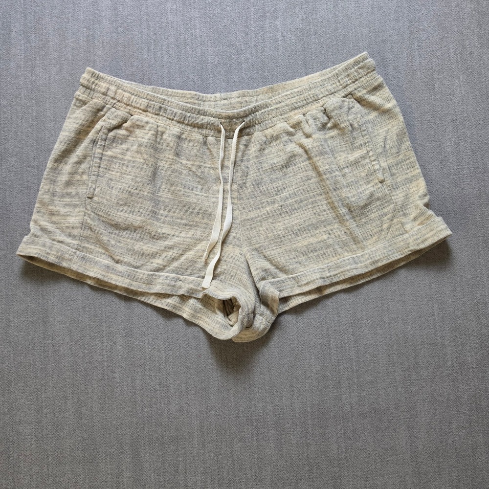 LOFT Lounge Shorts Women XL Gray Oatmeal Heathered Terry Cuffed Drawstring